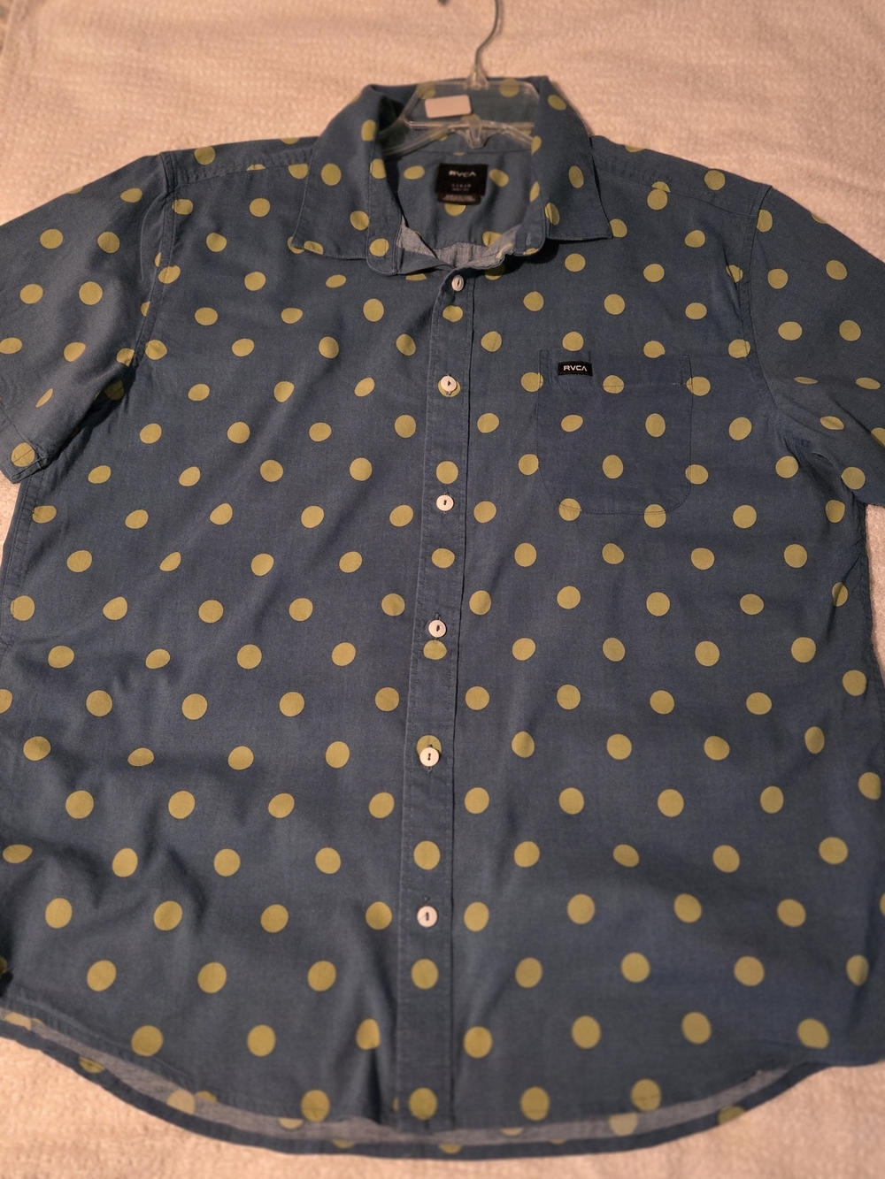 RVCA Blue Polka Dot Short-Sleeve Button-Up Shirt